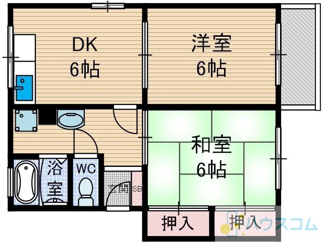 エクセル小西D棟(2DK/1階)の間取り写真