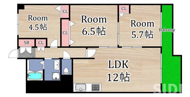 深江橋第2コーポ(3LDK/7階)の間取り写真