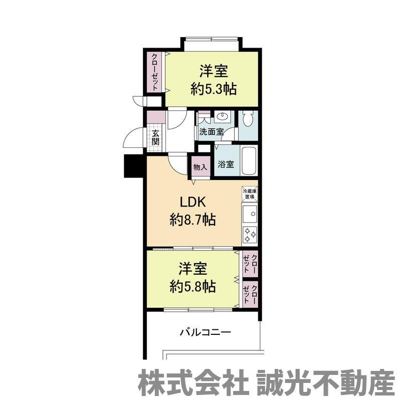 グランパーク天神(2LDK/9階)の間取り写真