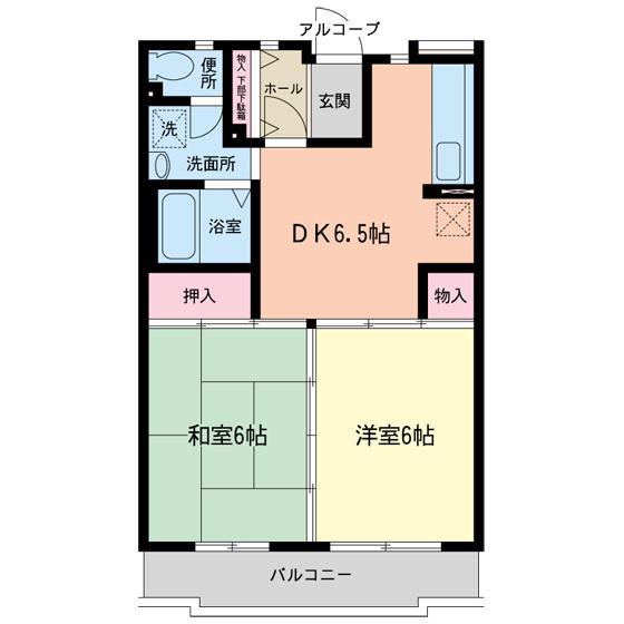 スカイハイム(2DK/2階)の間取り写真