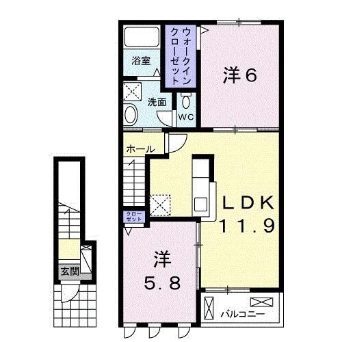モルゲンロートII(2LDK/2階)の間取り写真