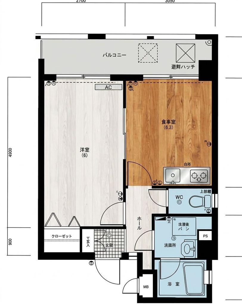 ピュアドーム高宮ロイヤルズ(1DK/11階)の間取り写真