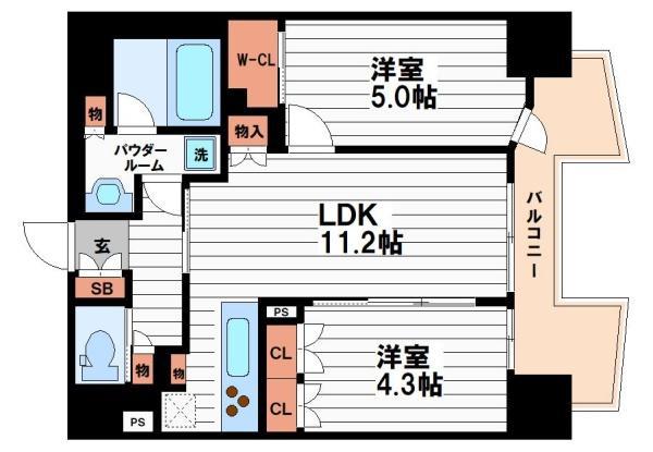 STANDZ四天王寺夕陽丘(2LDK/14階)の間取り写真