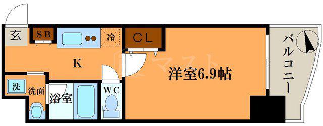 レジュールアッシュ難波LUXE(1K/8階)の間取り写真