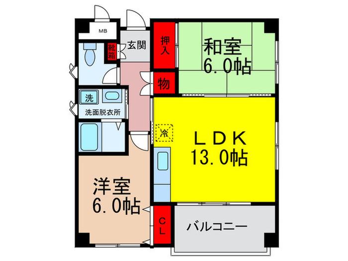 アルバート箕面(2LDK/3階)の間取り写真