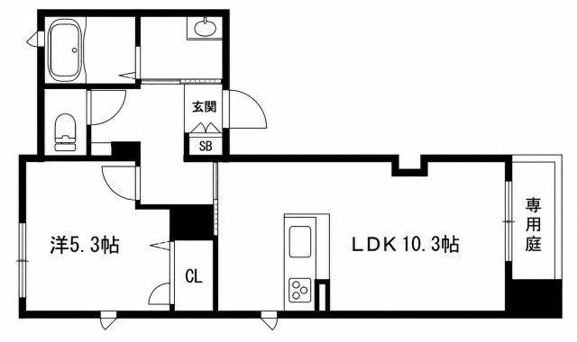 ウエストヒル中山手(1LDK/1階)の間取り写真