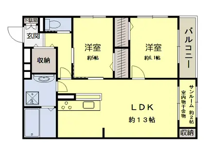 RAVINE千里中央(2LDK/1階)の間取り写真