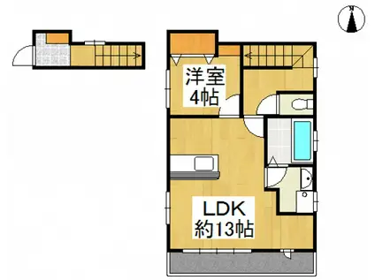アフルエント大島B棟(1LDK/2階)の間取り写真