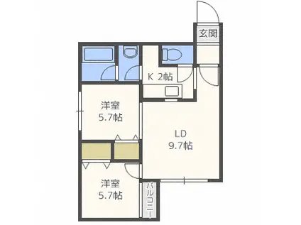 フェリーチェN36(2LDK/2階)の間取り写真