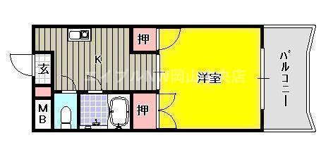 シャトレハイツ大元(1K/3階)の間取り写真