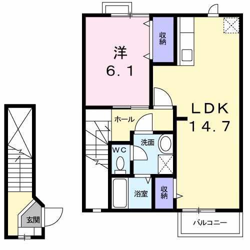 プロムナ-ド(1LDK/2階)の間取り写真