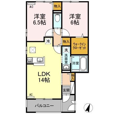 セジュールB棟(2LDK/1階)の間取り写真