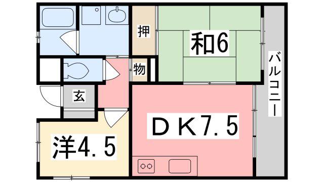ラ・メール大塩(2DK/1階)の間取り写真
