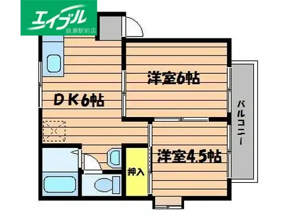オアシス秋岡B棟(2DK/1階)の間取り写真