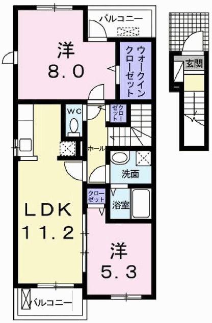 ソレイユ壱番館 B(2LDK/2階)の間取り写真