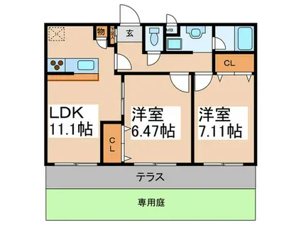 ウエストヒルズ(2LDK/1階)の間取り写真