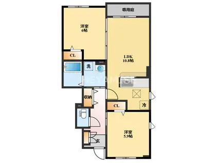 クレメント・ヒルB(2LDK/1階)の間取り写真