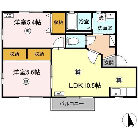 ヴィクトリータウンE(2LDK/1階)の間取り写真