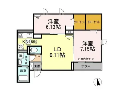 花水木 調布(2LDK/1階)の間取り写真