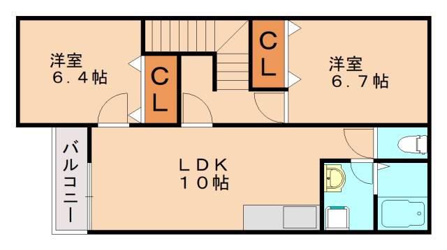 サンクスシャイン(2LDK/2階)の間取り写真