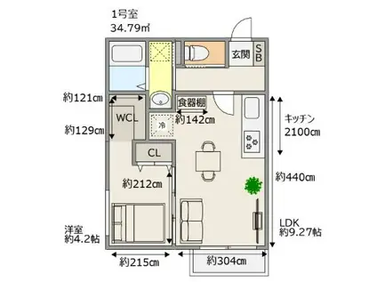 TRIOVE JR久留米駅前(1LDK/2階)の間取り写真