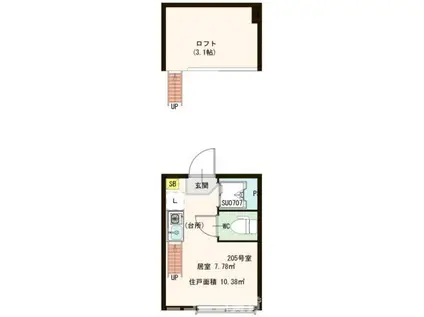 ハーモニーテラス上北沢(ワンルーム/2階)の間取り写真