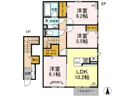 ヴィラレガーロ A(3LDK/2階)の間取り写真
