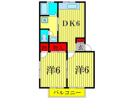 ヒルズメゾン南流山(2DK/2階)の間取り写真