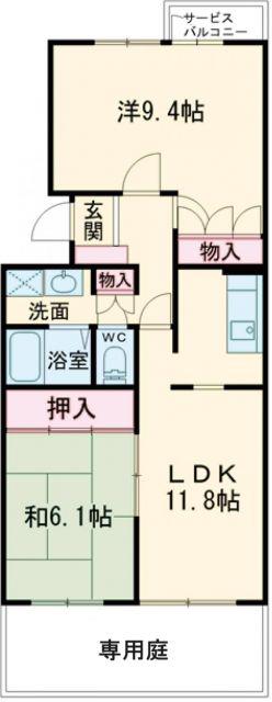 グリーンヒル小金台(2LDK/1階)の間取り写真