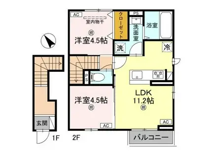 CLARIA萩(2LDK/2階)の間取り写真