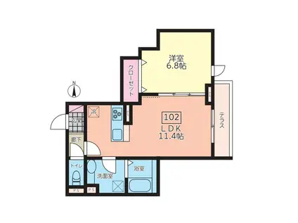 ベルフォルム赤堤(1LDK/1階)の間取り写真