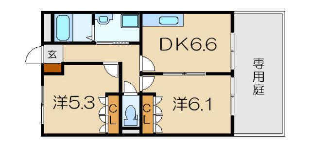 ヴィラルーエン(2DK/1階)の間取り写真