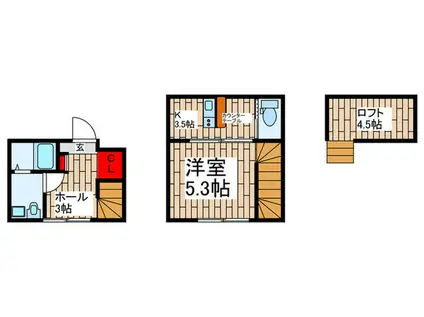 フェリシティ越谷(1K/2階)の間取り写真