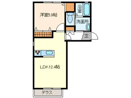 スクウェアーイズミC棟(1LDK/1階)の間取り写真