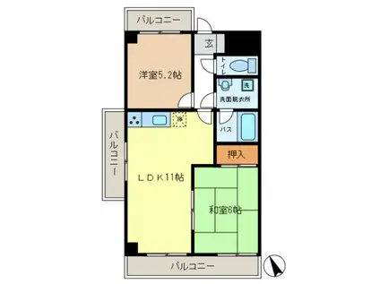 パークサイドキャッスル(2LDK/3階)の間取り写真