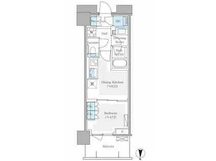 パークシティ中野ザタワー エアーズ(1DK/22階)の間取り写真