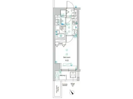 グラントゥルース駒込六義園(1K/2階)の間取り写真