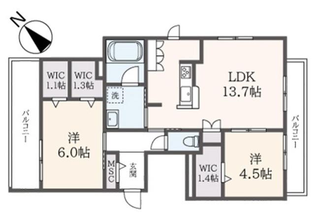 BRILLANTE(2LDK/2階)の間取り写真
