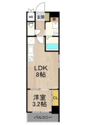 フロンティアタワー九条II(1DK/9階)の間取り写真