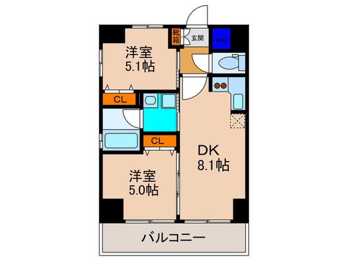 東海道新幹線 京都駅 徒歩6分 11階建 築14年(2DK/6階)の間取り写真