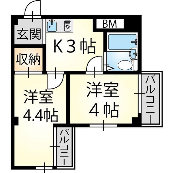 クルーム新大阪2番館(2K/7階)の間取り写真
