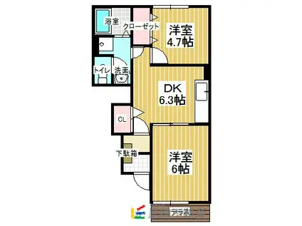 すいふようC(2DK/1階)の間取り写真