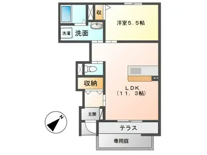 グリーン・ローズ弐番館(1LDK/1階)の間取り写真