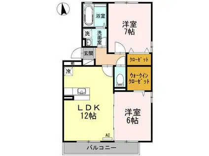 グランドゥール(2LDK/2階)の間取り写真