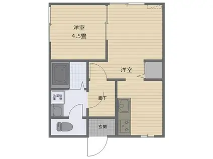 REXUSハイム(1LDK/1階)の間取り写真