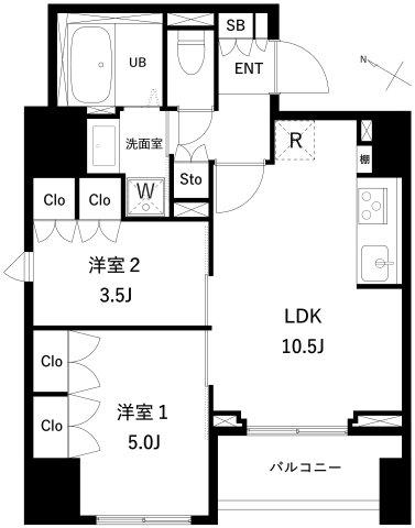 タスキプライムテラス本蓮沼(2LDK/9階)の間取り写真