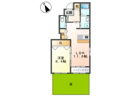 エーレンハイムC棟(1LDK/1階)の間取り写真