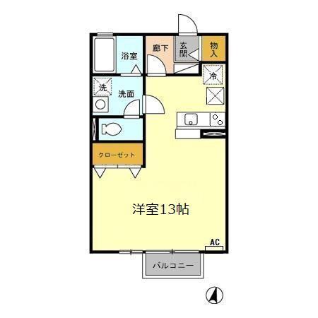 リビングタウン乙田 A棟(ワンルーム/1階)の間取り写真