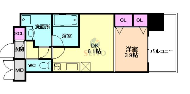 プレジオ十三(1DK/6階)の間取り写真