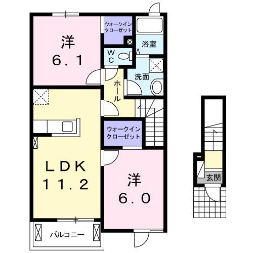 シャンティA(2LDK/2階)の間取り写真